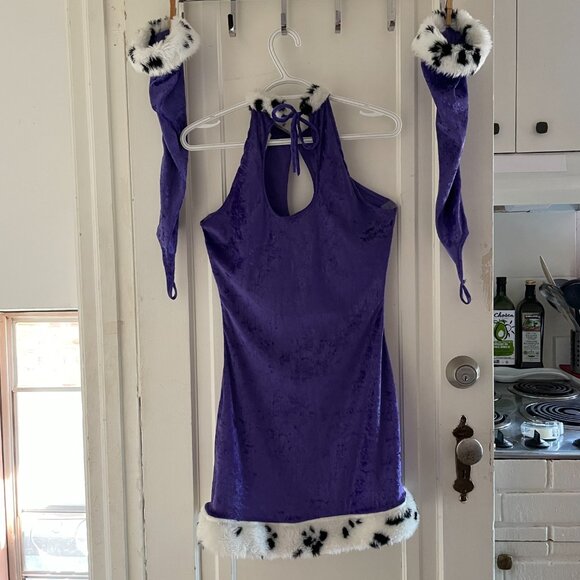 1990s Vintage Purple Stretch Velvet Clubbing Mini Dress - Picture 2 of 7